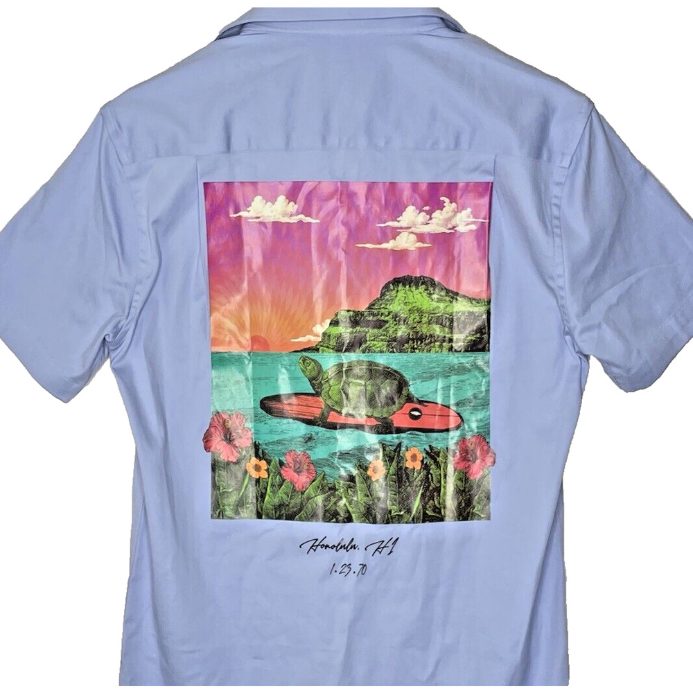 Grateful Dead Button Up Shirt Mens S Light Blue Band Tee Cotton Retro Graphic - Picture 2 of 10